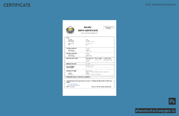 Nauru Geburtsurkunde (Word- und PDF-Beispiel)